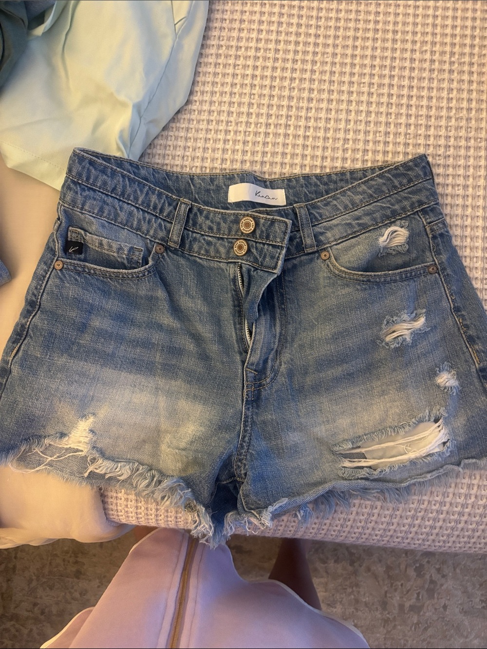 KanCan Light Blue Distressed Denim Shorts